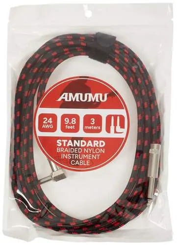 AMUMU Woven Instrument Cable Red Angled 3 m